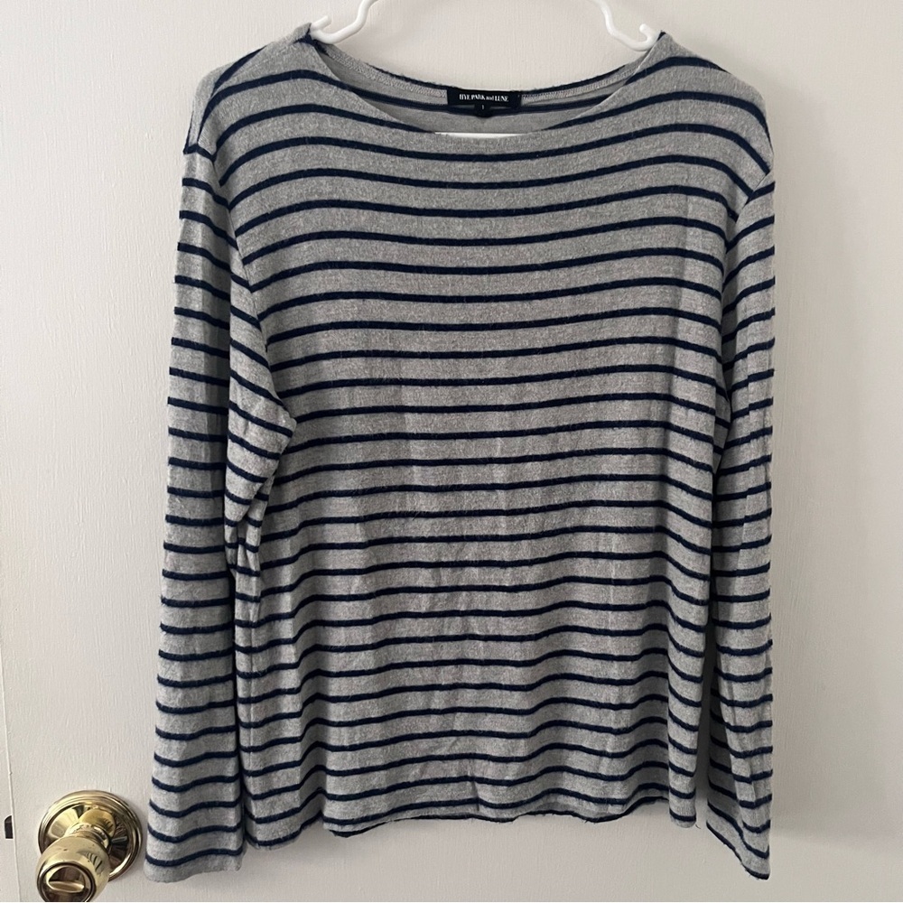Hye Park and Lune Sweater Heather Gray Navy Blue Striped Size 1 Rayon